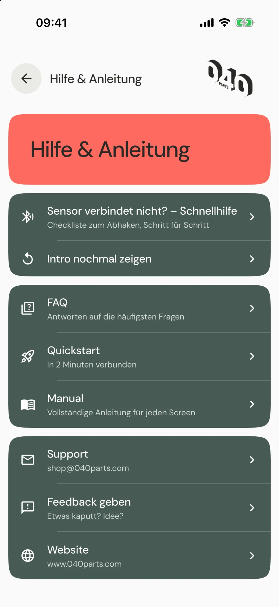 Menü Hilfe & Anleitung