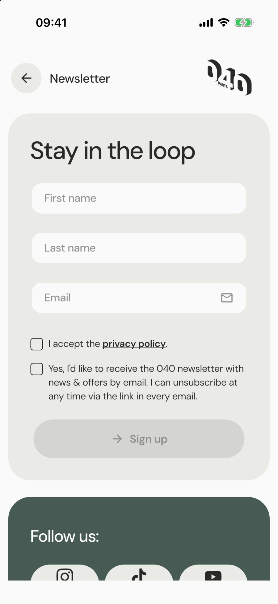 Newsletter signup